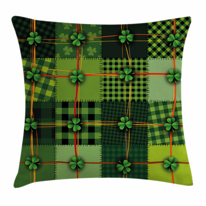 Ebern Designs Vali Irish Patchwork Celtic Clovers Outdoor Cushion Cover